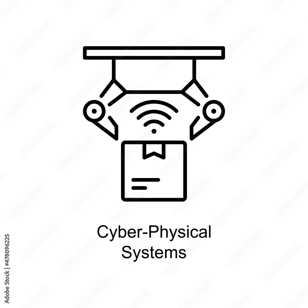 Poster cyber-physical systems vector outline icon design illustration. internet of things symbol on white b