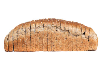loaf of sliced large grain bread for toast on a white plate close-up