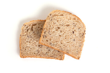 two slices of toast bread on white isolated background