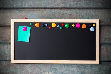 Abstract paper note on empty Blank chalkboard magnet. blank  sticker note empty space for add text...