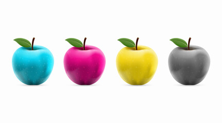 Apples are painted in CMYK ink.