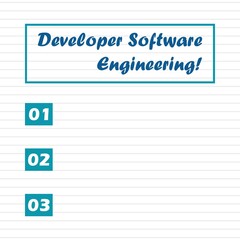 Writing note showing Developer Software Engineering. Some list about Developer Software Engineering. Note card, notice, short note paper, and simple infographic design.