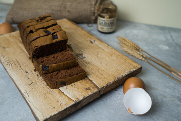 pieces of brown bread on a wooden table