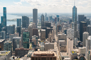 Aerial panoramic city view of Chicago downtown area at day time, Illinois, USA. Bird's eye view of...