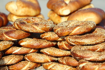 Turkish bagels with sesame seeds (simit)