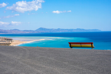 Ocean view poster. Sand beach and blue water og lagoon.  - 478099460