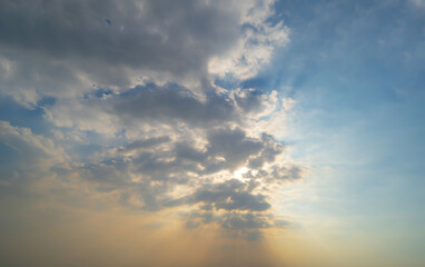 Sunset sky. Abstract nature background. Dramatic blue with orange colorful clouds in twilight time.