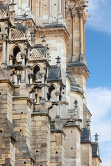 North facade of Notre Dame de Paris, symbol of French medieval architecture. Massive buttresses...