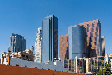 Cityscape of Los Angeles downtown at summer day time, California, USA. Skyscrapers of panoramic city center of LA.