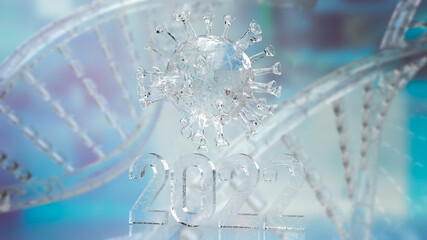 The virus and number 2022 for medical or sci concept 3d rendering