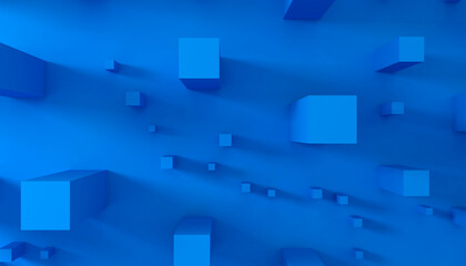 Fototapeta na wymiar Top view of 3d blue cubes block geometry