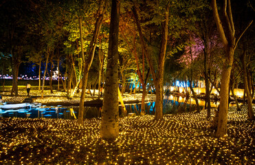 Obraz premium Buddhist tradition light festival in Ratchaburi, Nasatta, Thailand