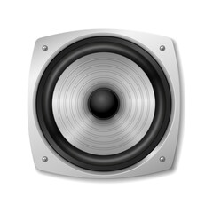 Realistic sound speaker icon. Modern electronic equipment for acoustic volume music listening