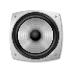 Fototapeta premium Realistic sound speaker icon. Modern electronic equipment for acoustic volume music listening