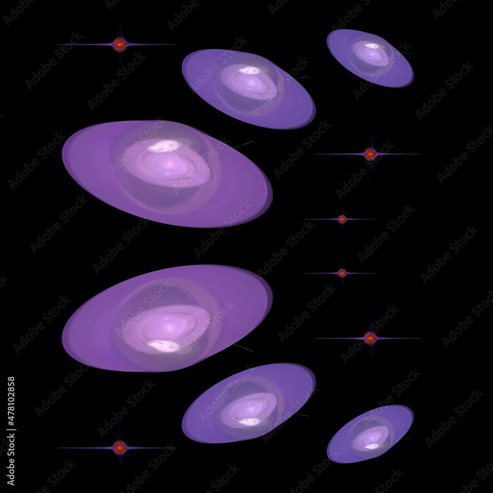Poster fractal abstraction, ufos and stars in outer space