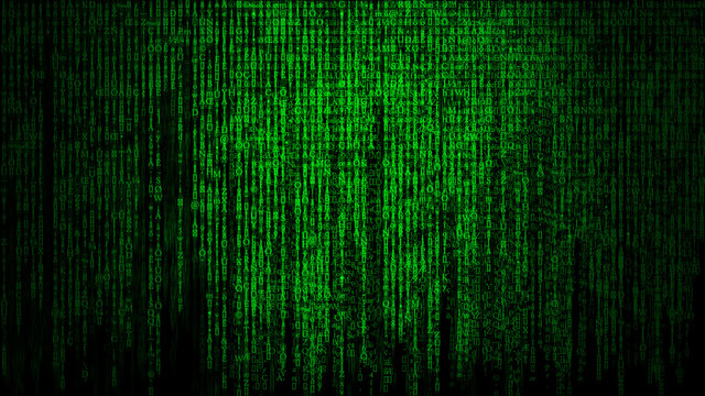 Background in matrix style. random falling symbol letters. Green is the dominant color. green illustration