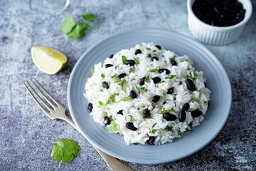 Black bean cilantro lime rice in a plate