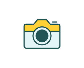 Line camera icon isolated on white background. Outline symbol for website design, mobile application, ui. Electronics pictogram. Vector illustration, editorial stroсk. 