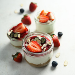 Traditional homemade panna cotta dessert with berries