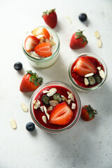 Traditional homemade panna cotta dessert with berries