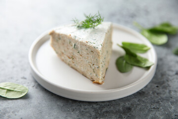 Homemade savory crepes cake with dill and spinach
