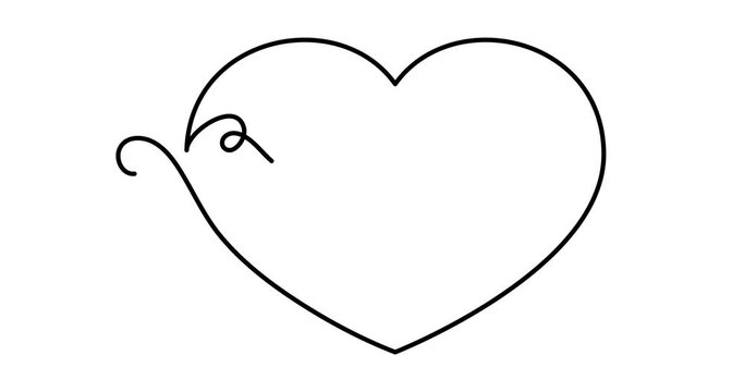 Animated illustration. Continuous one line heart and script cursive text liebe (love in Deutsch). Hand-drawn minimalist style. 4K video