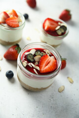 Traditional homemade panna cotta dessert with berries