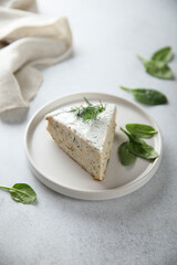 Homemade savory crepes cake with dill and spinach