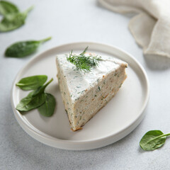 Homemade savory crepes cake with dill and spinach