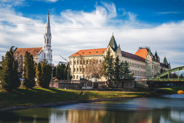 Fototapeta premium City in Serbia, Zrenjanin. Beautiful city landscape, view of the city center and the river