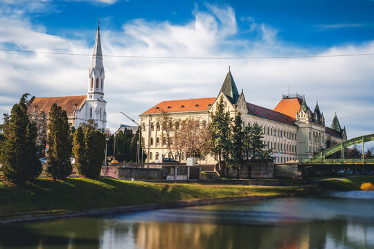 City in Serbia, Zrenjanin. Beautiful city landscape, view of the city center and the river