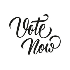 Vote Now hand lettering. Calligraphic element for presidential election, election day and elections graphic design. Vector Illustration.