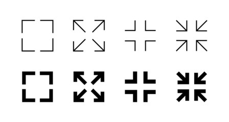 Fototapeta premium Fullscreen Icon set. Expand to full screen sign and symbol. Arrows symbol