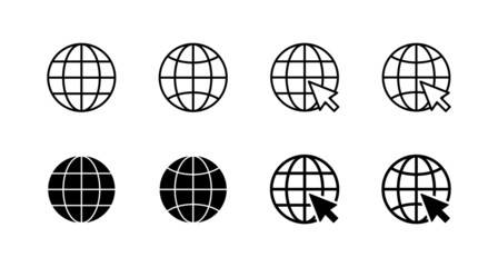 Web icons set. go to web sign and symbol. web click icon. Global search icon