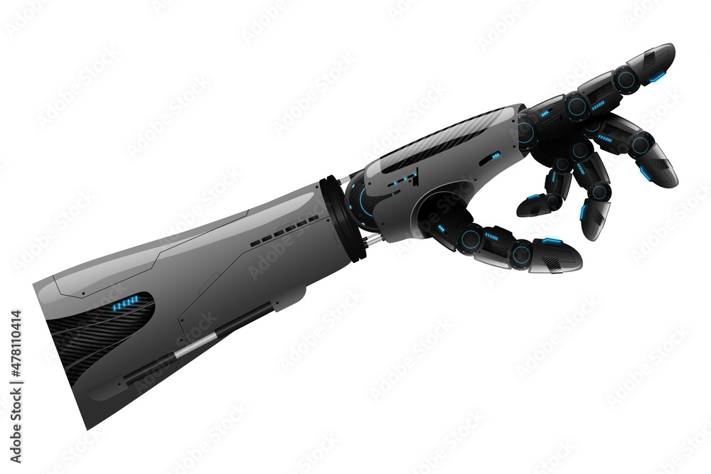 Poster android robot hand isolated on white background. future concept, artificial intelligence, manipulato