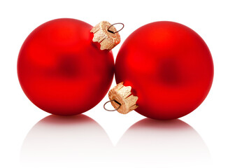Two red Christmas bauble isolated on white background
