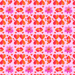 Seamless pattern with watercolor heart. Valentine's Day background, Beautiful vector floral summer seamless pattern with watercolor hand-drawn field wild flowers. Stock illustration. 