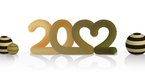 2022 typography with 3d effect and ball decoration with natural colors.