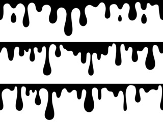 Seamless dripping elements. Dropping paint pattern, black border melted. Ink flowing shapes, isolated drops flow. Liquid graffiti decent vector background