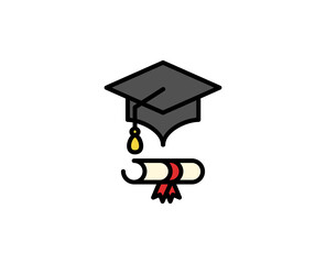 Graduation cap line icon. High quality outline symbol for web design or mobile app. Thin line sign for design logo. Color outline pictogram on white background