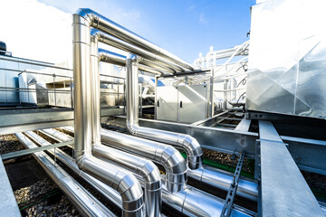 Industrial Zone. Industrial ventilation pipes and valves. (Air conditioning system)	