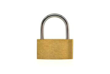 Brass pad lock isolated on the white background