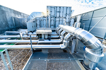 Industrial Zone. Industrial ventilation pipes and valves. (Air conditioning system)	