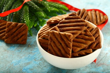 Traditional baking- homemade Christmas cookies with chocolate.
