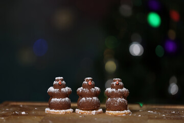 Christmas sweets in the form of chocolate snowmen