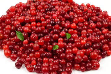 Ripe fresh cranberries scattered on the table, natural background
