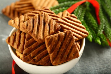Fresh baked chocolate cookies - holidays greetings background