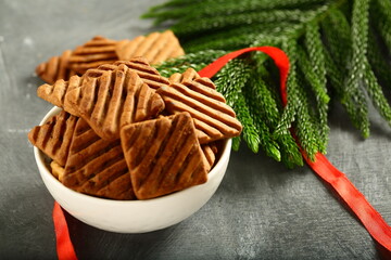 Fresh baked chocolate cookies - holidays greetings background