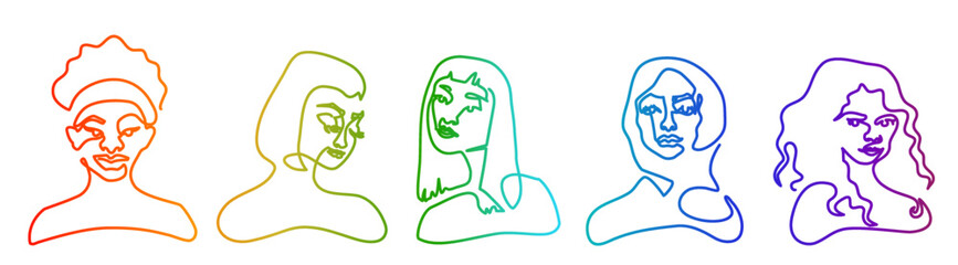 A group of beautiful female portraits of different nationalities. Color line