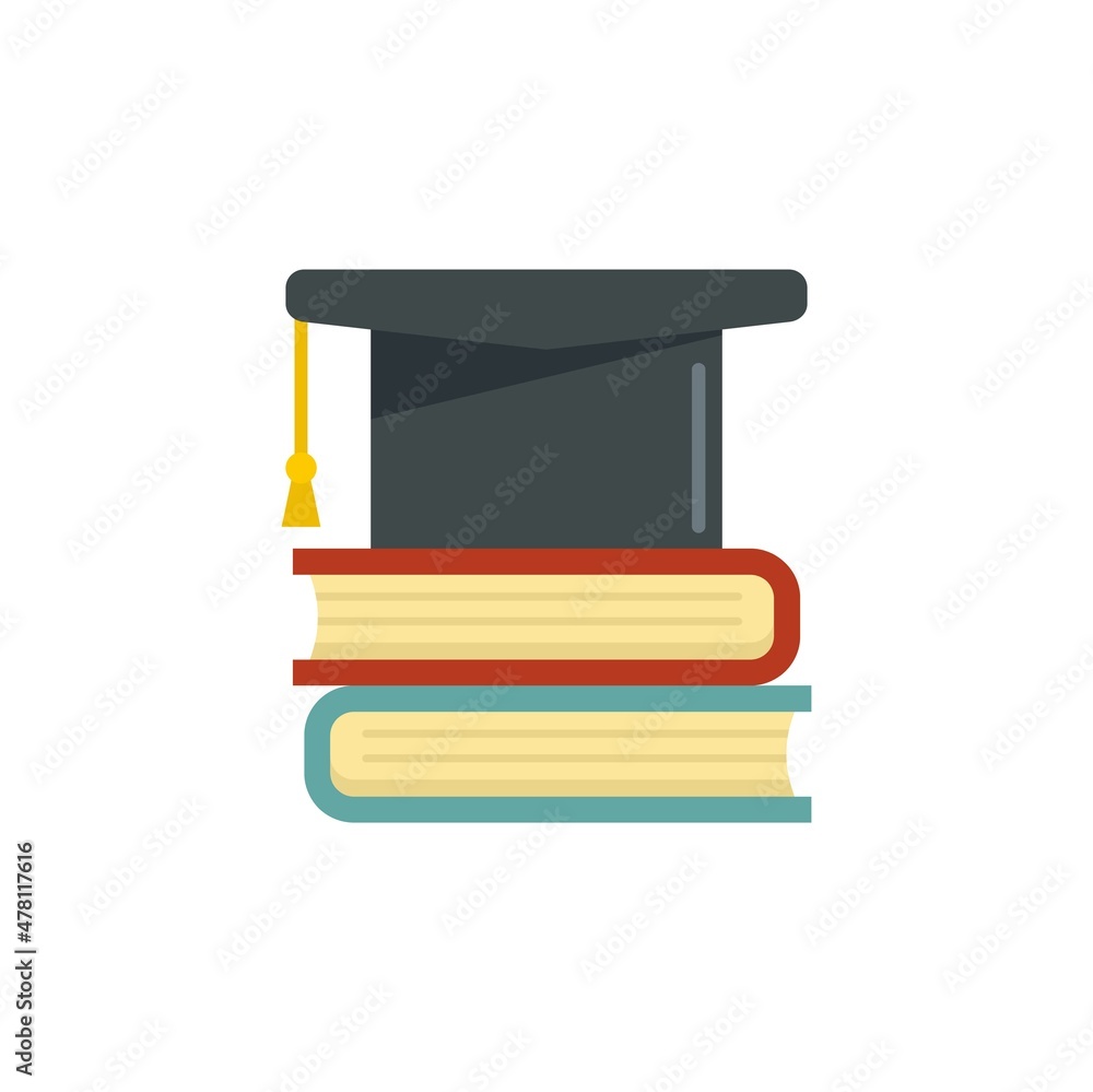 Wall mural library graduated hat icon flat isolated vector